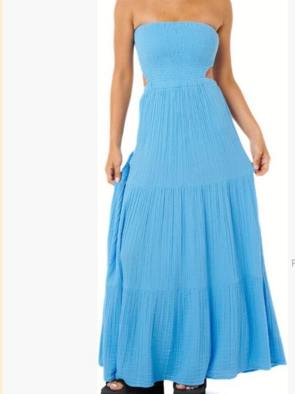 NWT Rip Curl premium surf Strapless Tiered Maxi Dress in Sky Blue size large